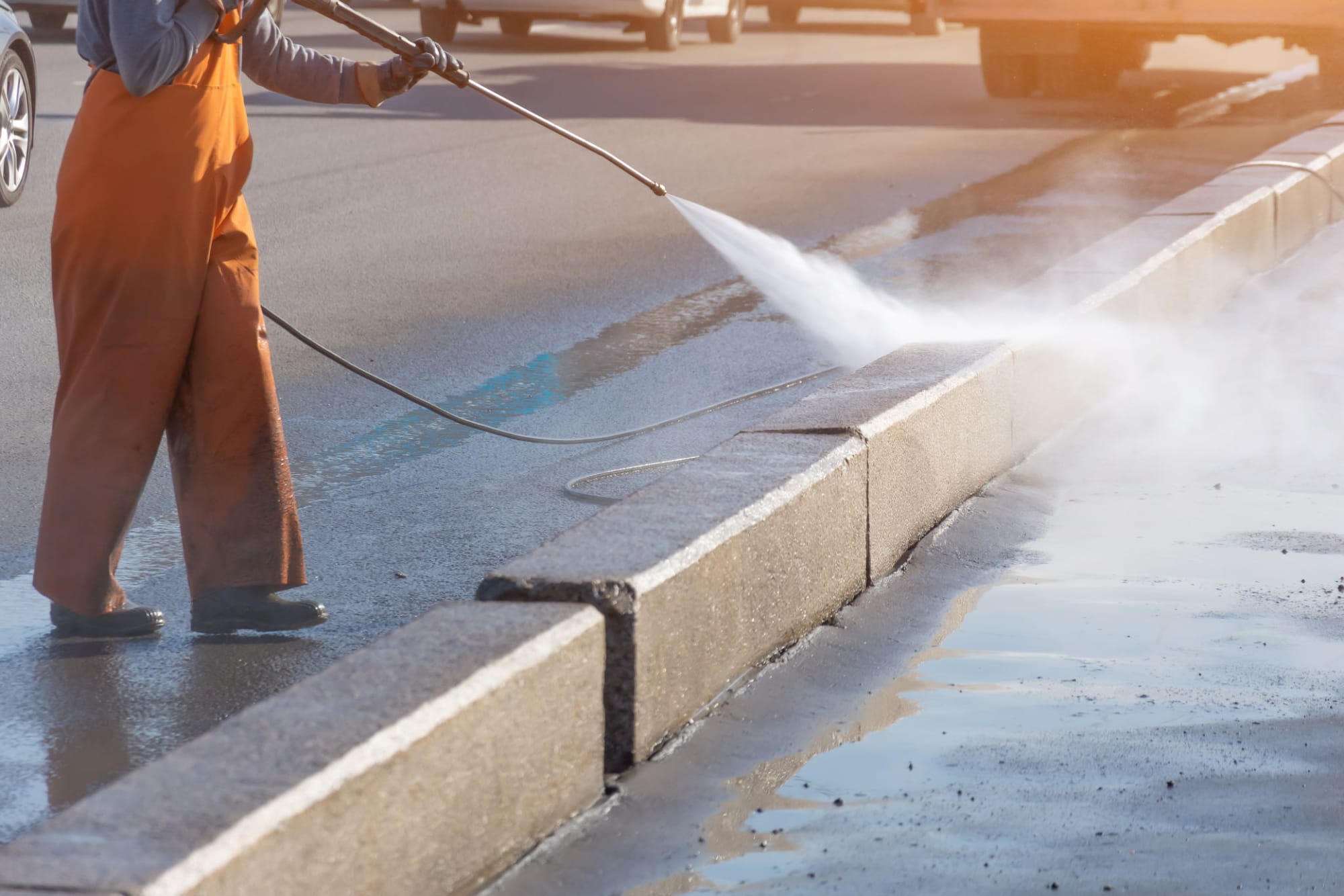 Commercial curbing pressure washing