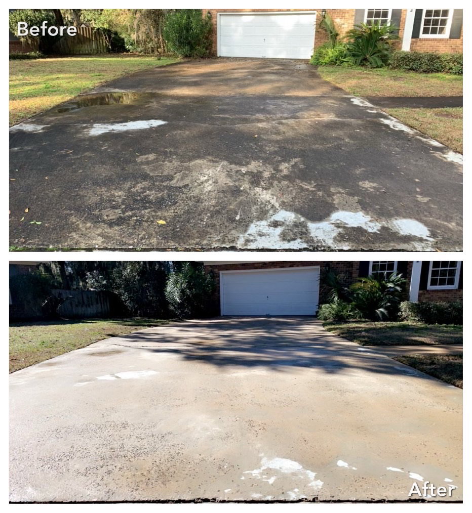 Driveway concrete cleaning