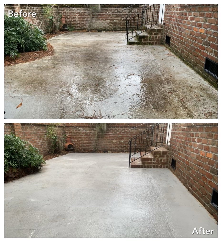 Concrete back patio cleaned