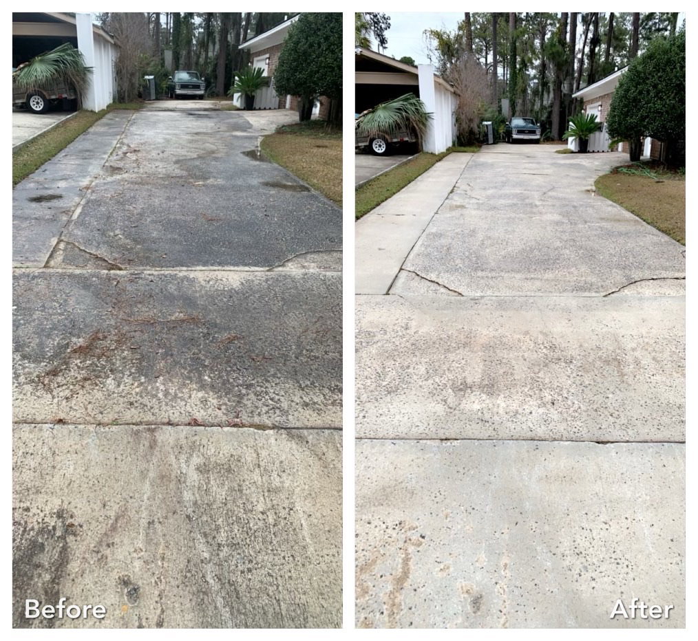 Long driveway pressure washed